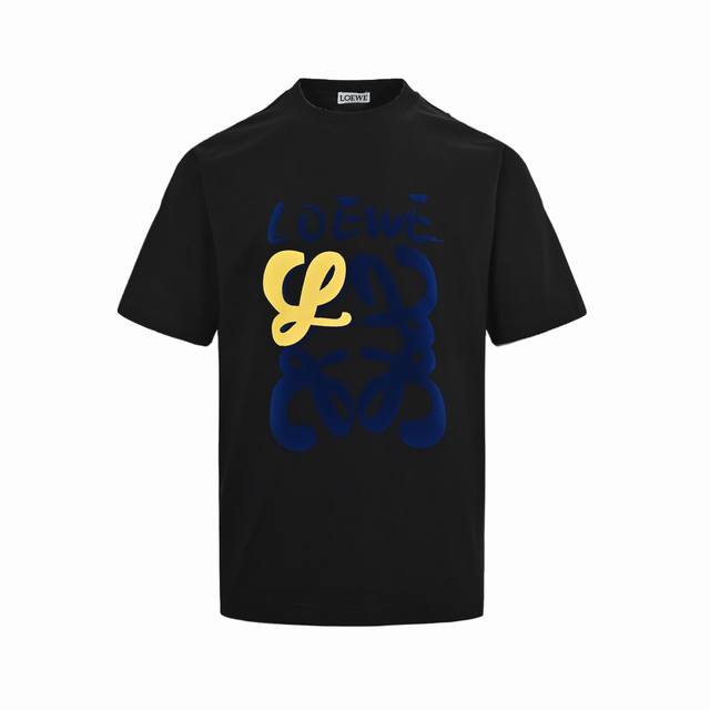 Loewe 25Ss graffiti painted flocking printed short sleeves 260G cotton fabric 40