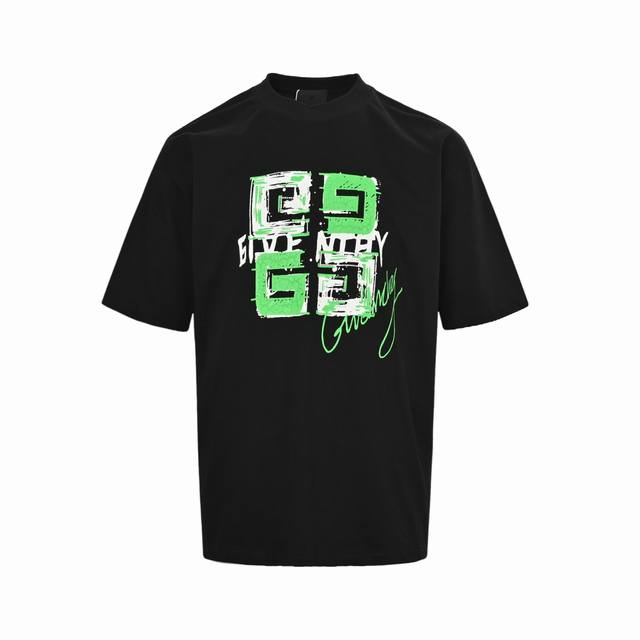Givenchy 25Ss green graffiti short sleeves with cursive letters Customized fabri