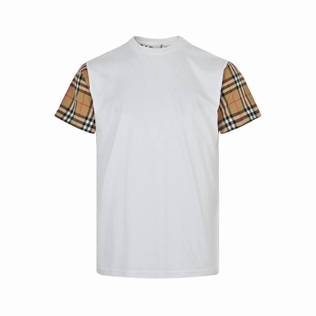 Burberry classic plaid sleeve splicing short sleeves Made of 50-count double-str