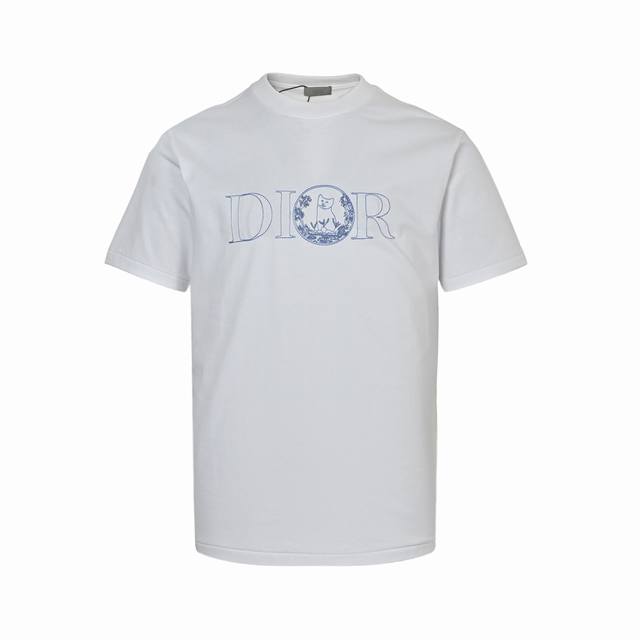 Dior 25Ss cat embroidered short sleeves Cotton double yarn fabric, high-density