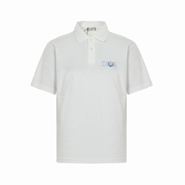 Dior 25Ss Blue Cat Embroidery Polo Short Sleeves Made of cotton pique mesh fabri