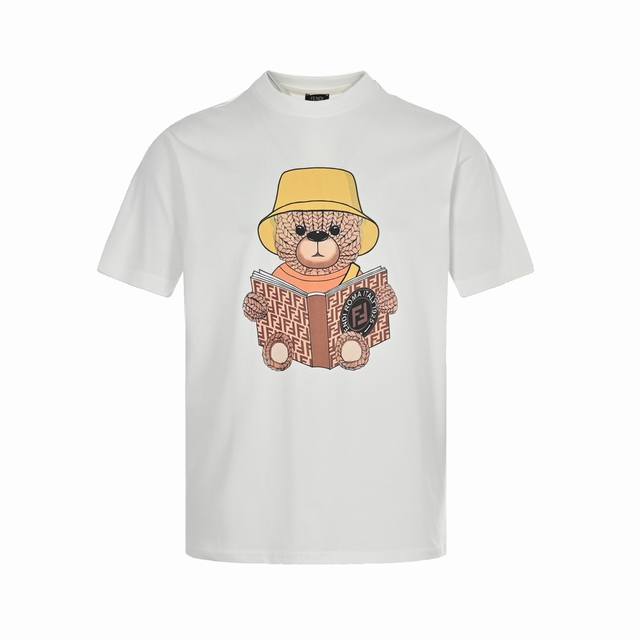 Fendi 23Ss wool bear print short sleeves Woven cotton fabric about 230G, no shri