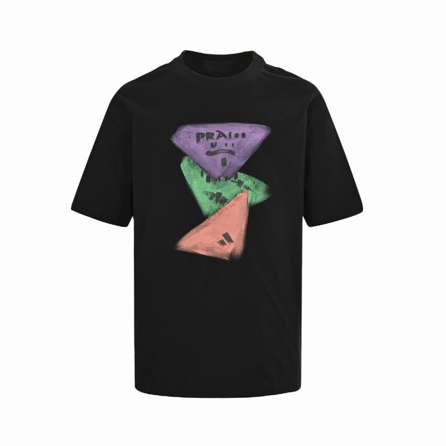 Prada Prada painted logo printed short sleeves Made with imported Tajima embroid