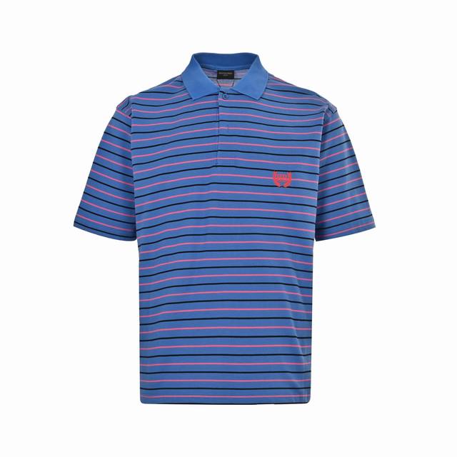 Balenciaga Double B wheat ear embroidered striped Polo short sleeves Original mo