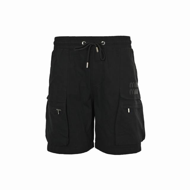 Miu Miu 25Ss embroidered logo work shorts The fabric is made of 360g woven fabri