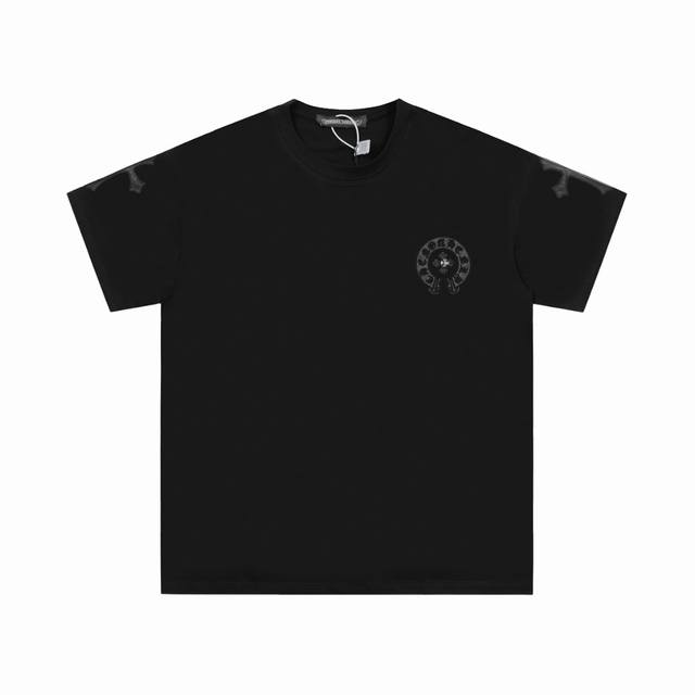 High version Chrome Hearts embroidered leather label horseshoe cross short sleev