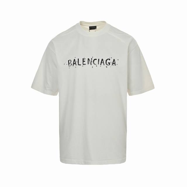 Balenciaga 25Ss double B hand-painted washed ripped short sleeves Purchased orig