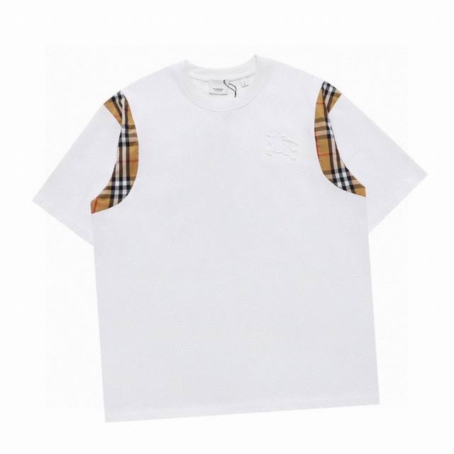 Burberry summer new embossed warhorse check stitching round neck short-sleeved T