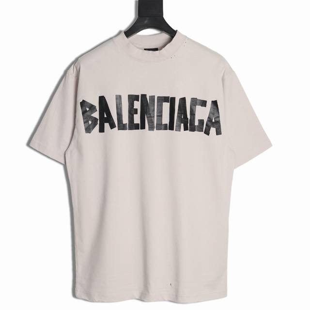 Balenciaga 25Ss black tape print short-sleeved T-shirt Classic tape series new e