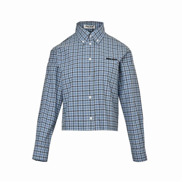 Miu Miu Embroidered Small Logo Check Shirt Cotton fabric is comfortable and brea
