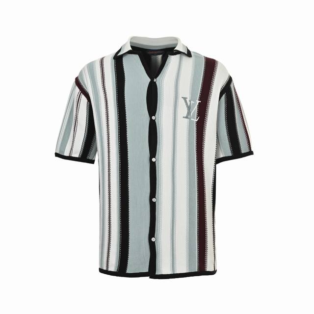 Louis Vuitton vertical striped knitted suit short-sleeved shirt Authentic 15900