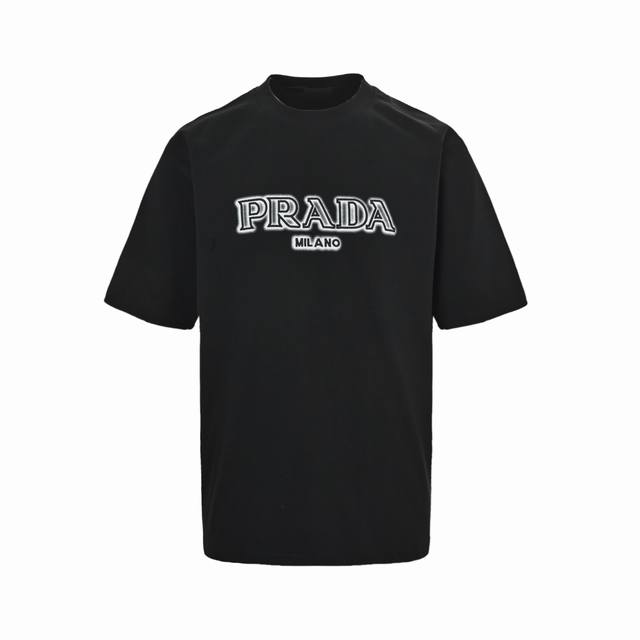 Prada 25Ss embroidered letters and ink splashed triangle logo short sleeves on t