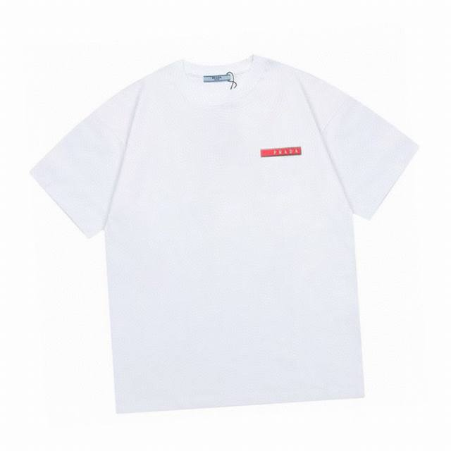 Prada New summer classic red rubber strip round neck short-sleeved T-shirt, high