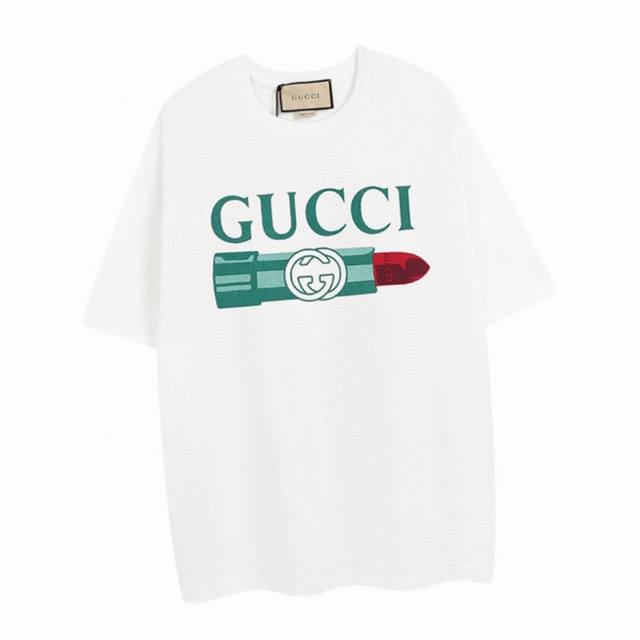 Gucci Summer new lipstick print round neck short-sleeved T-shirt Heavy cotton fa