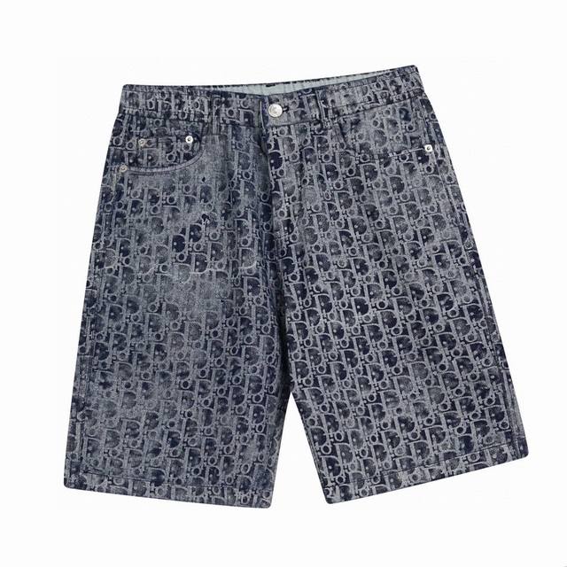 Dior summer new style old flower letter old denim shorts semi-elastic jeans cust