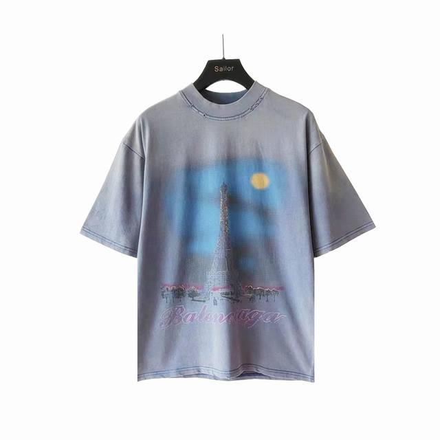 Actual details + size chart Balenciaga upright iron tower direct spray short sle