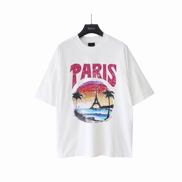 Actual details + size chart Balenciaga Coconut Tree Tower Back Bat Logo Short Sl