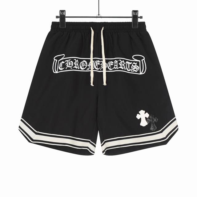 High-end Chrome Hearts leather logo cross embroidered Sanskrit shorts, unisex. F