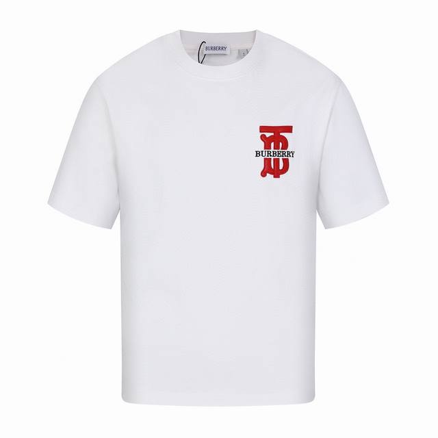 Burberry Summer new leather label embroidered letters round neck short sleeve T-