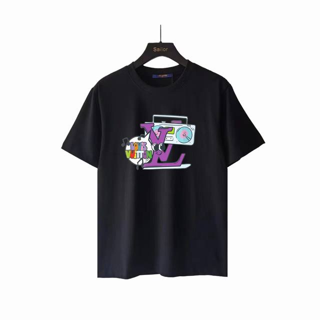 Actual details + size chart Louis Vuitton fun music logo print short sleeves Cus