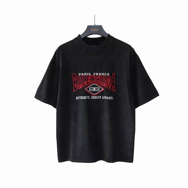 Actual details + size chart Balenciaga red slogan embroidered short sleeves The