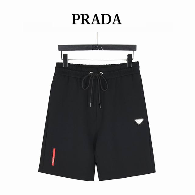 Prada 25Ss metal triangle logo red rubber strip logo shorts Unisex new aesthetic