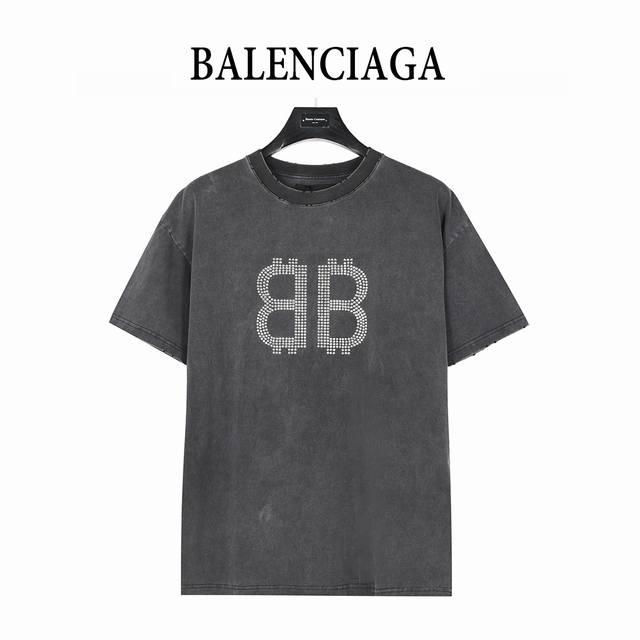 Balenciaga 25Ss Double B Bitcoin hot diamond fried salt hole short-sleeved T-shi