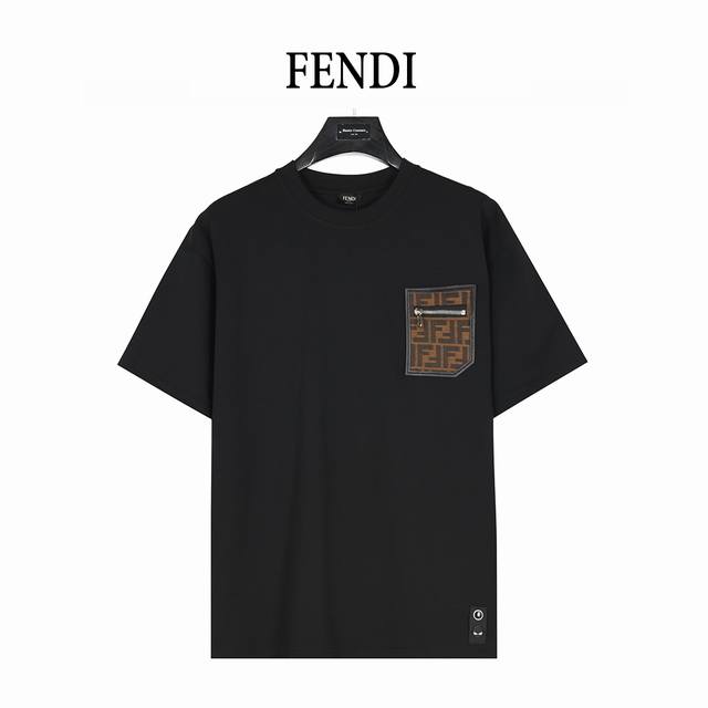 Fendi Fendi leather trim zip pocket short sleeve T-shirt Different from the mark