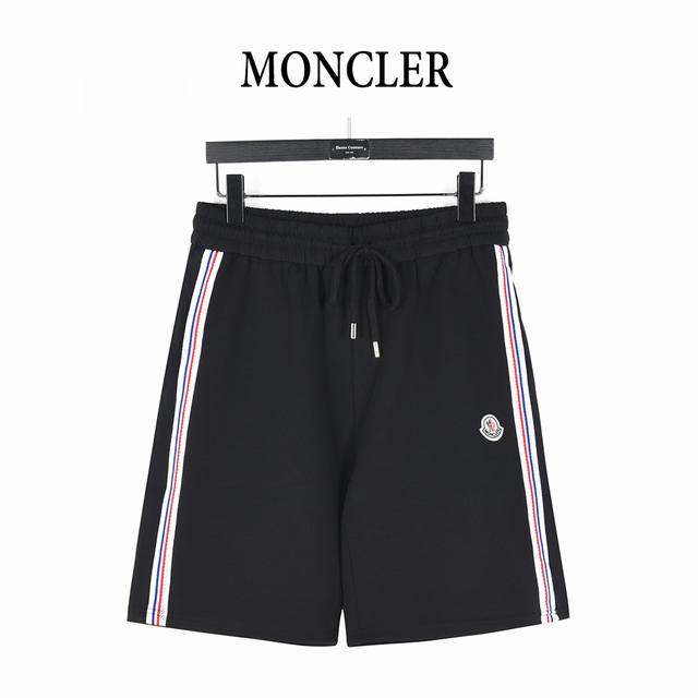 Moncler 25Ss Logo Embroidered Red, Blue and White Stripe Shorts Made of heavy br