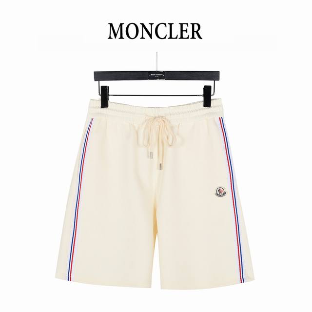 Moncler 25Ss Logo Embroidered Red, Blue and White Stripe Webbing Splicing Shorts