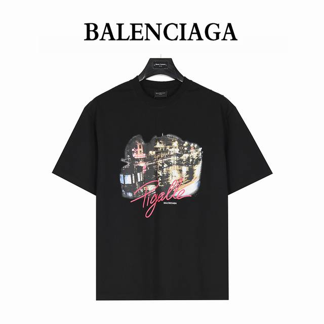 Balenciaga 25Ss Pigelle Night Scene Limited Washed Ripped Short Sleeve T-shirt T