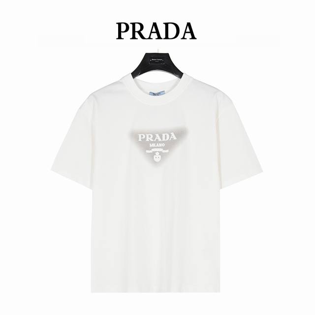 Prada 25Ss triangle logo embroidery and inkjet short-sleeved T-shirt The fabric