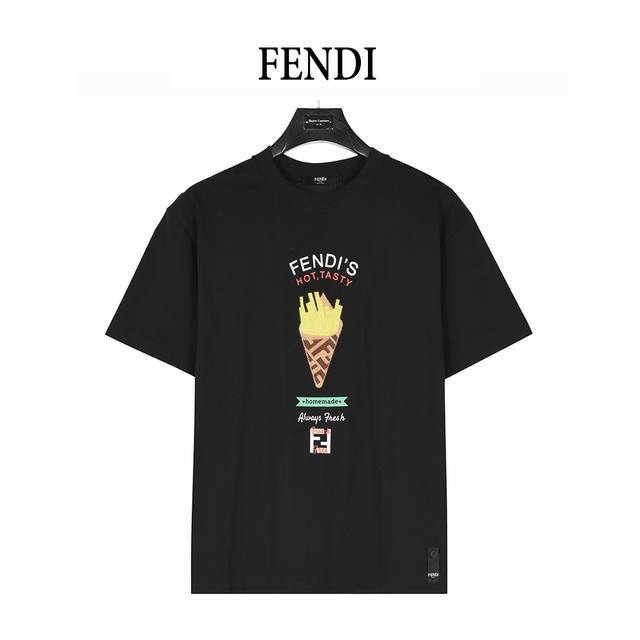 Fendi 25Ss French Fries Embroidered Short Sleeve T-shirt The fabric is made of h