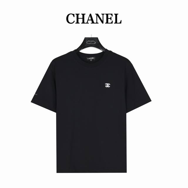 Chanel double C silver metal soft thread embroidered short-sleeved T-shirt Simpl