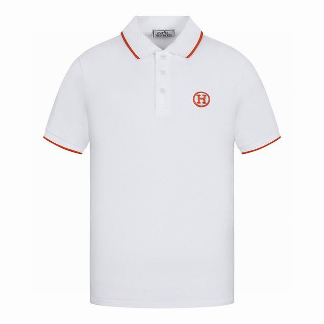 Hermes Summer new classic letter embroidery orange stripe lapel short-sleeved Po