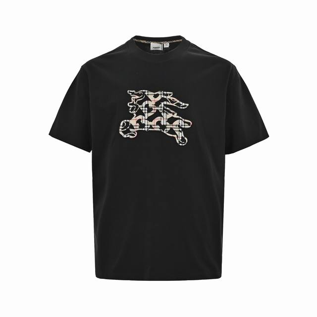 Burberry 24Ss plaid knight warhorse embossed short sleeves Heavy 280G customized