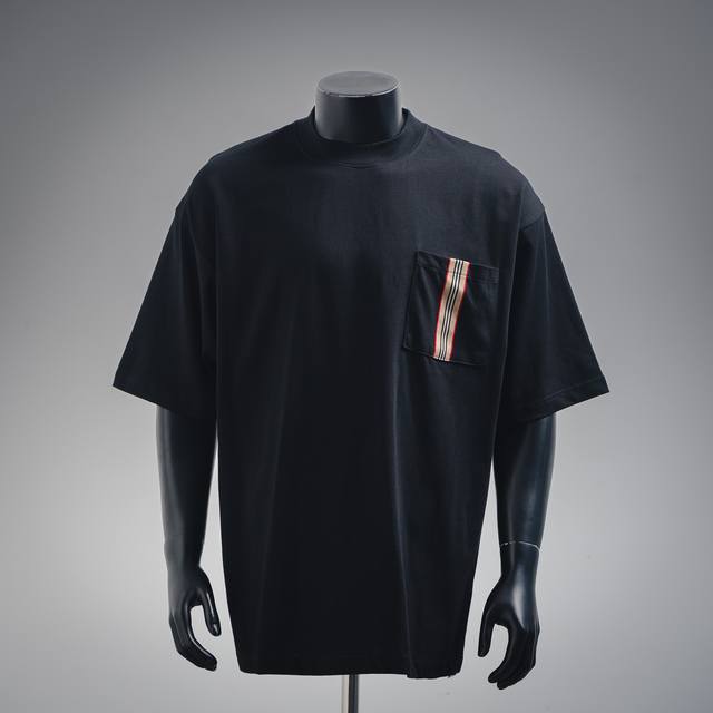 Burberry 25Ss pocket plaid ribbon short-sleeved T-shirt is made of customized fa
