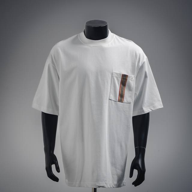 Burberry 25Ss pocket plaid ribbon short-sleeved T-shirt is made of customized fa