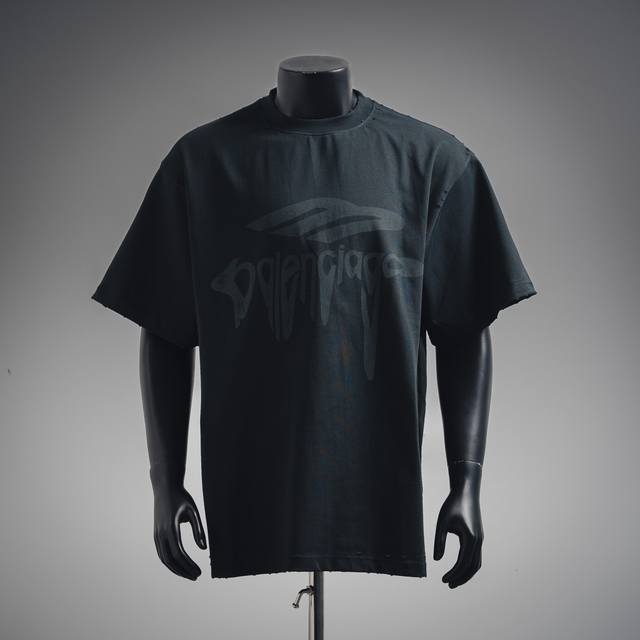 Balenciaga 25Ss 3B new logo dissolved distressed short-sleeved T-shirt Color: Bl