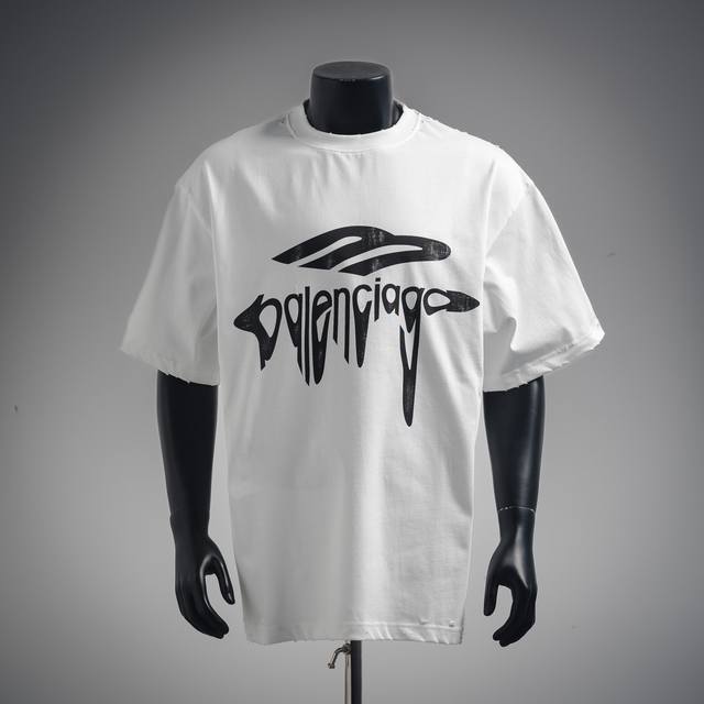 Balenciaga 25Ss 3B new logo dissolved and worn short-sleeved T-shirt Color: Blac