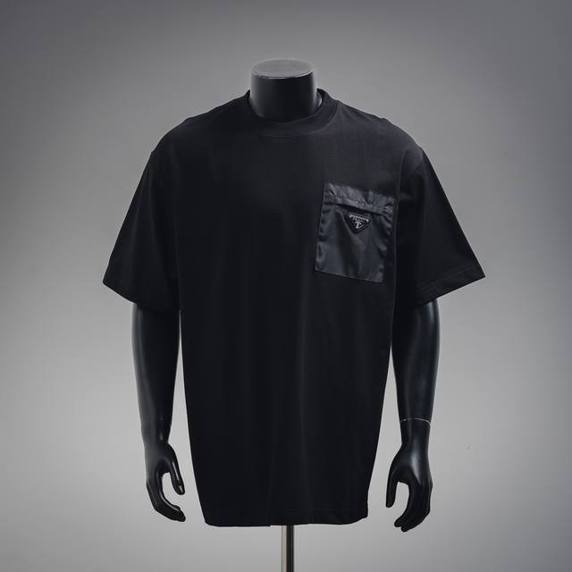 Prada 25Ss Pocket Iron Logo Short Sleeve T-shirt P-style couple short sleeve T-s
