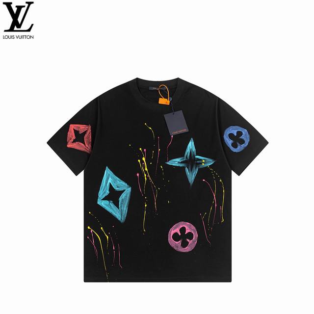 Louis Vuitton graffiti paint splash print short sleeves The fabric is made of 32