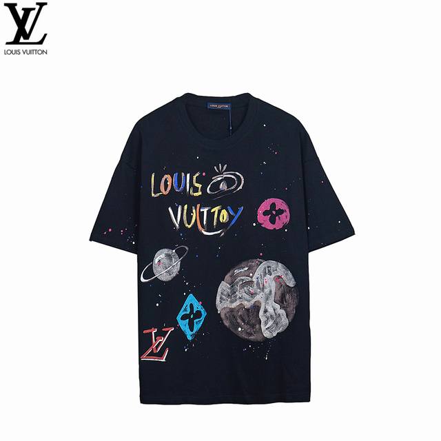 Louisvuitton 25Ss Inkjet Paint Planet Short Sleeve The fabric is made of 320G% p