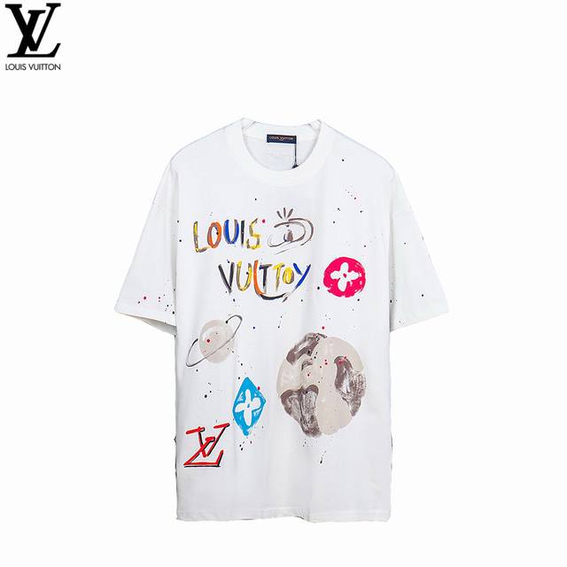 Louisvuitton 25Ss Inkjet Paint Planet Short Sleeve The fabric is made of 320G% p