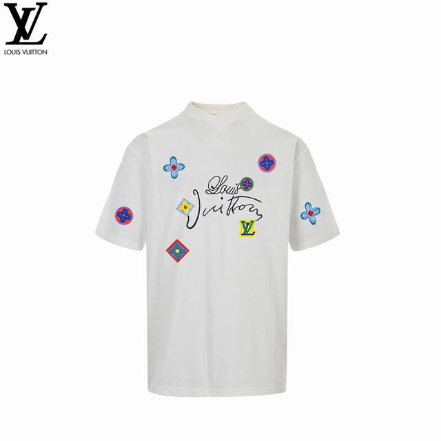 Louis Vuitton 25Ss Dopamine Colored Old Flower Logo Embroidery Short Sleeves The