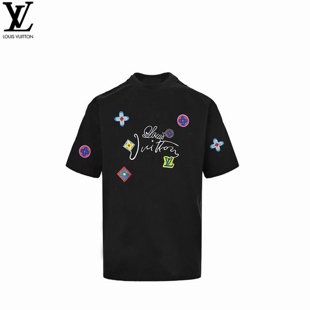 Louis Vuitton 25Ss Dopamine Colored Old Flower Logo Embroidery Short Sleeves The