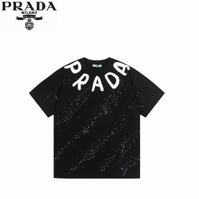 Prada 25Ss colorful star letter short sleeves Customized 320g% double yarn pure