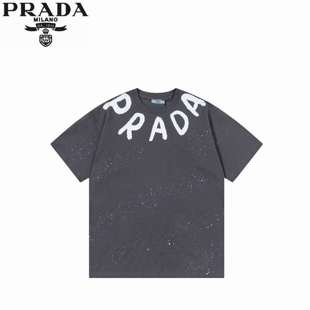Prada 25Ss colorful star letter short sleeves Customized 320g% double yarn pure