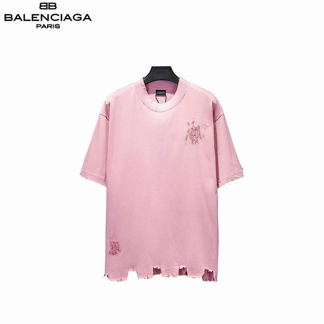 Balenciaga 25Ss torn graffiti embroidered short sleeves The fabric is woven by i
