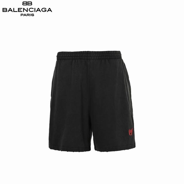 Balenciaga 25Ss wheat ear double B red label embroidered washed shorts The fabri